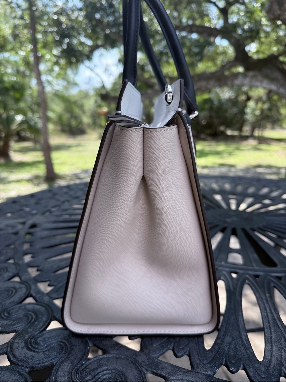 Kate Spade Cameron Medium Colorblock Satchel - Warm Beige / White / Black - Picture 4 of 12